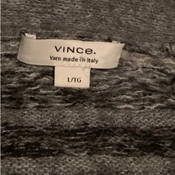 New VINCE Alpaca Knit Fair Isle V-Neck Cardigan Sweater Gray Black Womens L - Picture 5 of 7